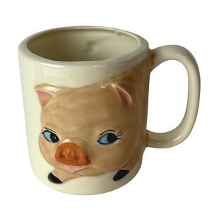 Vintage Otagiri Pig Mug Pottery w/ 3D Design Made in Japan Handpainted Signed